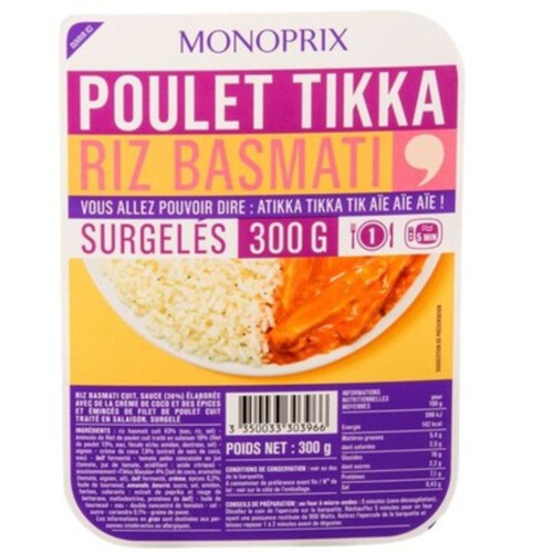Monoprix Poulet tikka accompagné de riz basmati 300 g