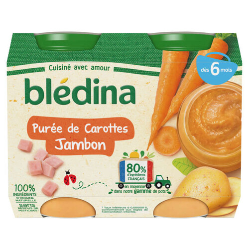 Blédina Pots Purée Carottes Jambon dès 6 mois 2x200g