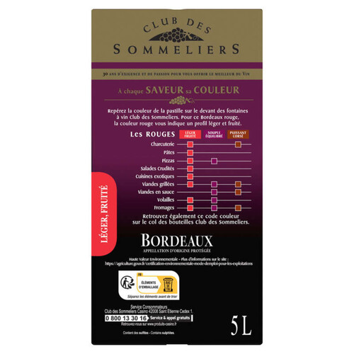 Club Des Sommeliers Bordeaux - Vin rouge - 5l