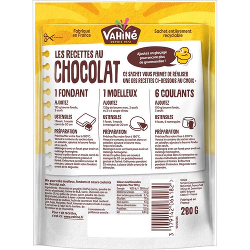 Vahiné Préparation 12 Muffins Ou 20 Biscuits Ou 1 Grand Moelleux Aux Pépites De Chocolat 280g