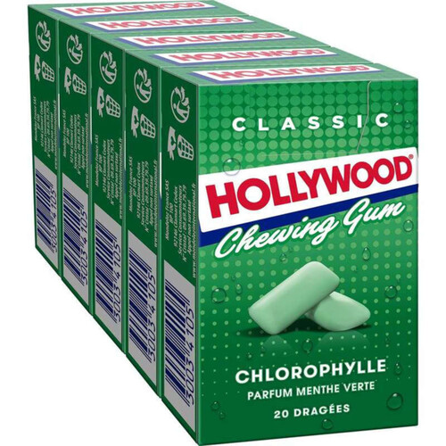 Hollywood Chewing-gum Chlorophylle Menthe Verte 5x28g