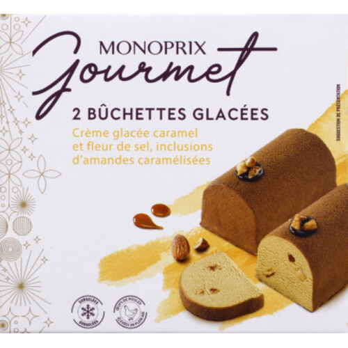 Monoprix Gourmet bûchettes glacées caramel fleur de sel et amandes 2x65g