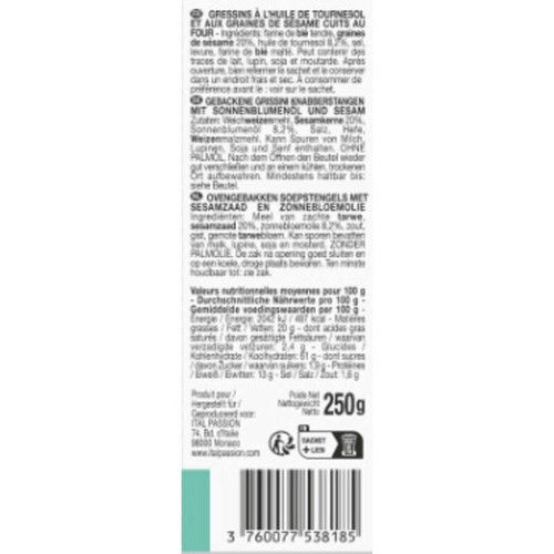 Florelli grissini artigianali graines de sésame 250g