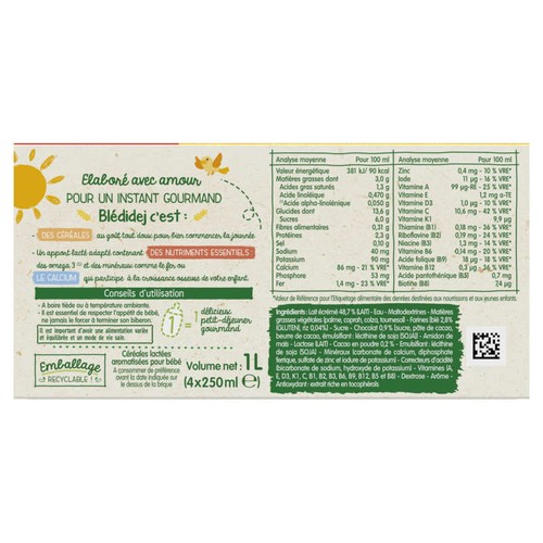 Blédidej Chocolat Gourmand Céréales Lactées Dès 12 Mois 4x250ml