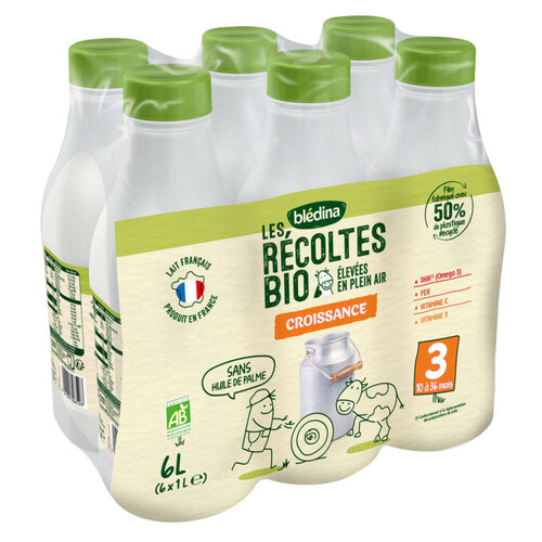 Blédina lait de croissance Bio le pack de 6x1L