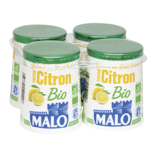 Malo Yaourt au Lait Entier Saveur Citron Bio x4 500g