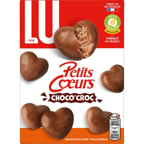 Lu Petits Cœurs Choco'Croc Biscuits enrobés Chocolat au Lait 90g