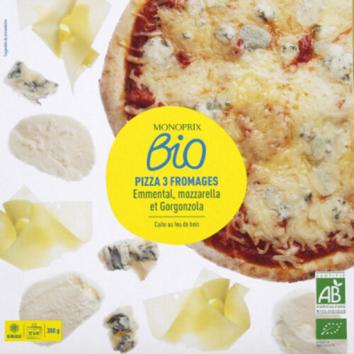 Monoprix Bio pizza trois fromages surgelée 380g