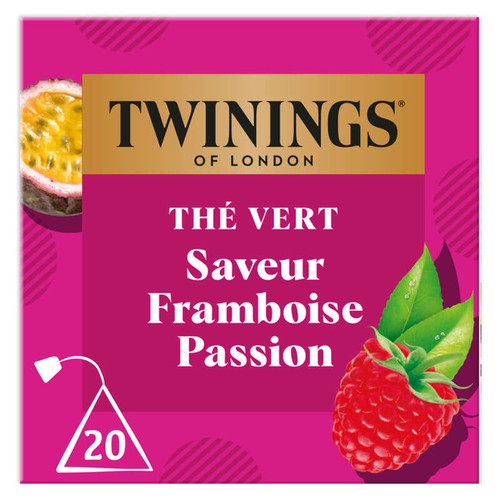 Twinings Thé Vert Saveur Framboise Passion 20 Sachets 32g