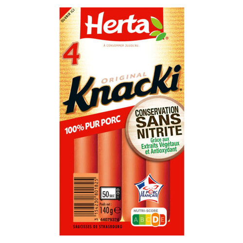 Herta Knacki saucisses 100% pur porc conservation sans nitrite x4