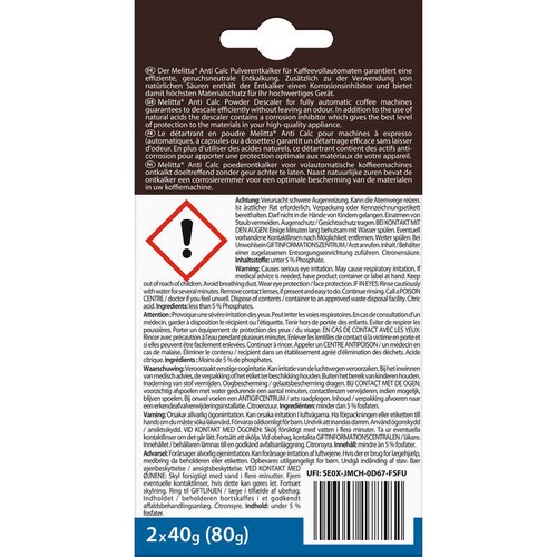 Melitta Poudre Anticalcaire pour Machine à Expresso x2