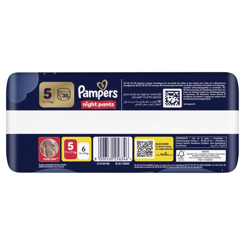 Pampers Night Pants Taille 5, 35 Couches-Culottes, 11kg-17kg
