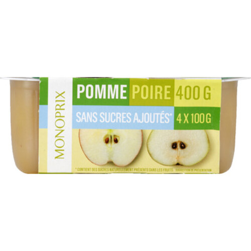 Monoprix purée pommes et poires sans sucres 4x100g