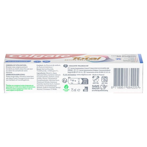 Colgate  Dentifrice Blancheur Total Active 75ml