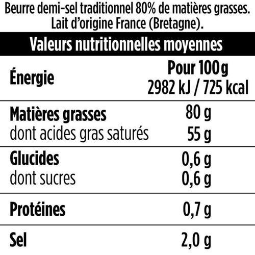 Nature De Breton Beurre Demi-Sel Traditionnel Mg 80% 250G