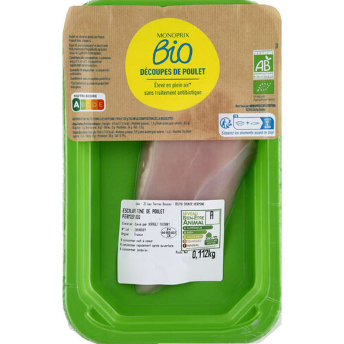 Monoprix Bio Escalope Fine De Poulet Fermier 150g