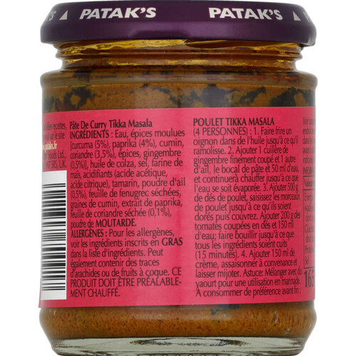 PATAKS Pâte de curry pour Tikka Masala en pot 165g