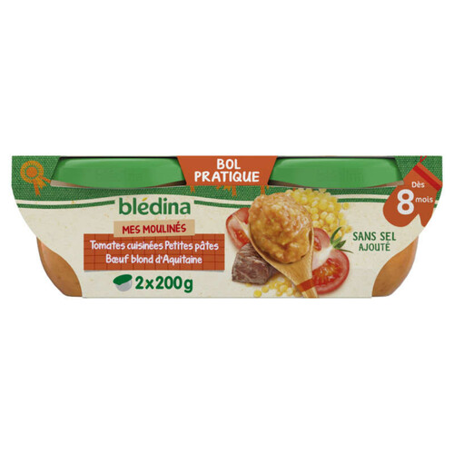 Blédina Idées de maman bols Tomates Cuisinées Petites Pâtes Boeuf blond d'Aquitaine dès 8 mois 2x200g