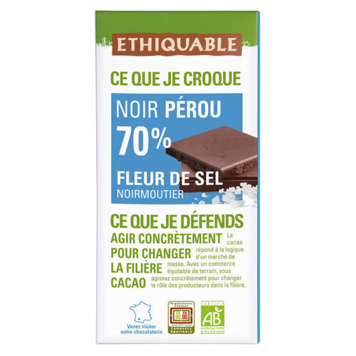Ethiquable Chocolat noir à la fleur de sel de Camargue Bio 100g