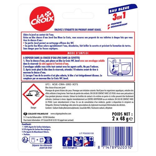 La Croix Wc Bloc Chasse Javel Eau Bleue 96g