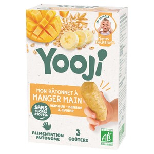 Bâtonnets à Manger-Main Yooji Bio - Goûters Bébé 18 Portions, Fraise/Mangue/Avoine, Sans Sucre Ajouté