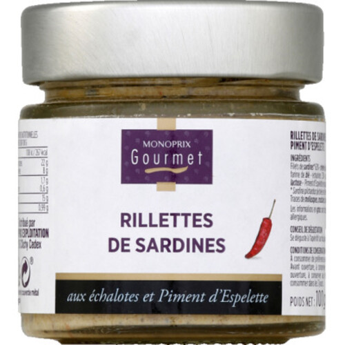 Monoprix Gourmet Rillettes de Sardines Echalotes & Piment d'Espelette 100g