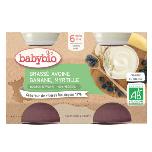 Babybio Petit Pots Brassé Banane Myrtille 2x130g