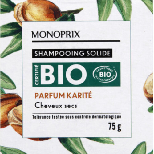 Monoprix shampooing solide bio parfum karité 75g