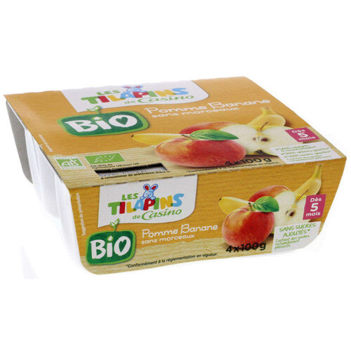 Les Tilapins Bio Compotes - Pommes bananes - Biologique - 4x100g