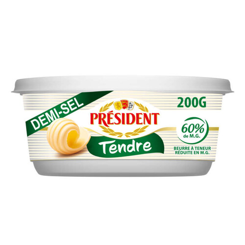 Président Beurre Tendre demi-sel 60% MG Beurrier 200g