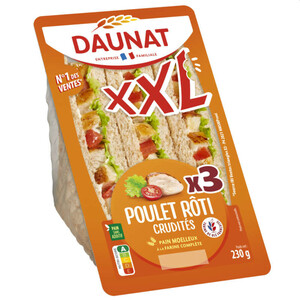 Daunat Sandwich le club xxl poulet roti crudités 230g - daunat