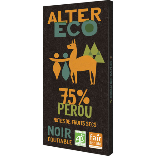 Alter Eco Chocolat Noir Pérou 75% Bio 100g 