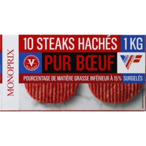 Monoprix 10 Steaks Hachés 15% Matière Grasse 1Kg