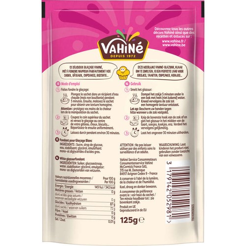 Vahiné Fondant Pour Glaçage Blanc, Prêt À L'Emploi 125g