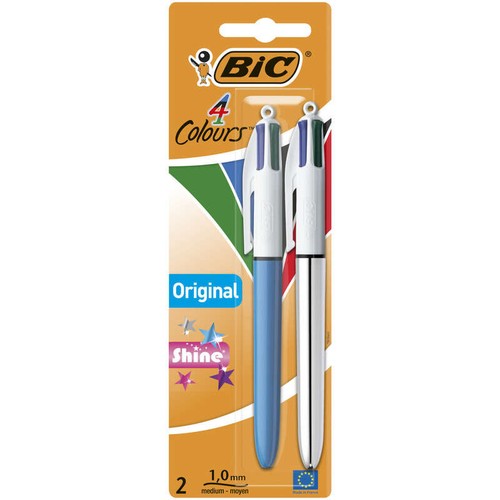 Bic Stylos Billes 4 Couleurs 1 Shine + 1 Original