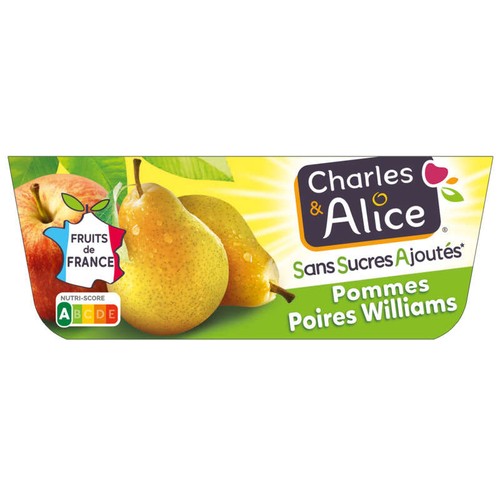 Charles & Alice Desserts Pommes & Poires Williams sans sucres ajoutés 4x100g