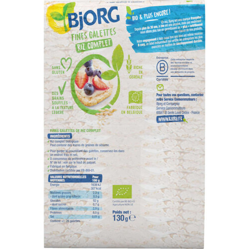 Bjorg Fines Galettes De Riz, Sans Gluten, Bio 130g