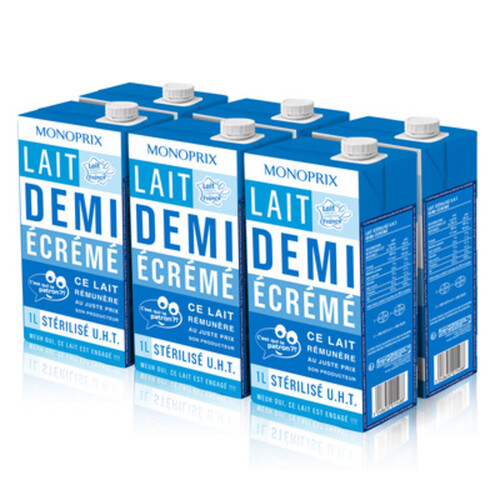 Monoprix Lait Demi-Ecrémé Stérilisé 6x1L