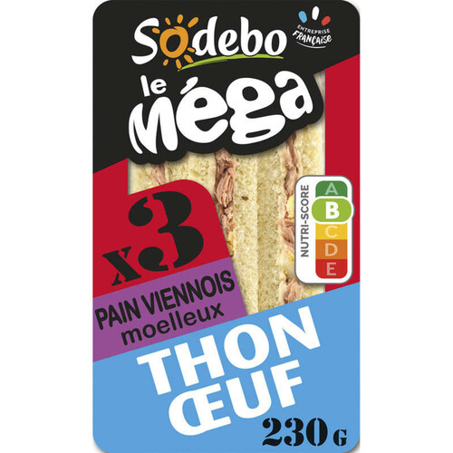 Sodebo Sandwich Méga club viennois thon œuf mayo légère 230g