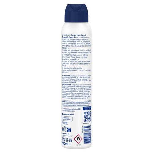 Sanex Men Déodorant Homme Spray Zéro 0% Respect&Control 200ml