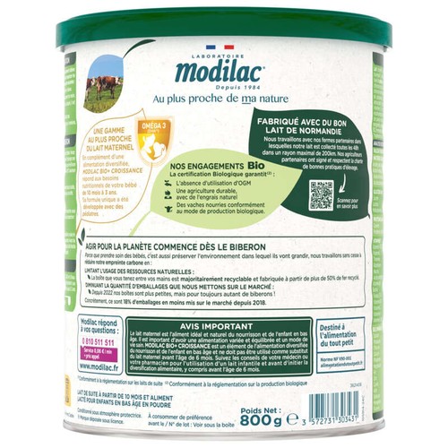 Modilac Lait infantile en poudre Bio croissance 3 800g