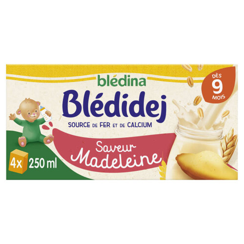 Blédina Bledidej Lait et Céréales Saveur Madeleine dès 9 Mois 4x250ml