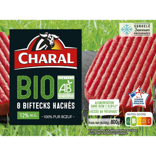 Charal bio steacks hachés 12% matières grasses 8x 100g