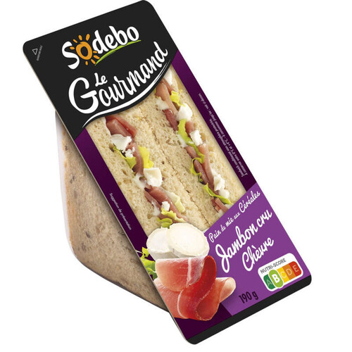 Sodebo Sandwich le gourmand club céréales, jambon cru et chèvre 190g