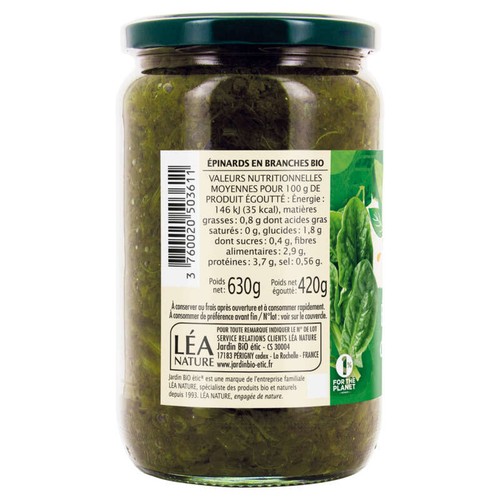 Jardin Bio Épinards en branche 420g