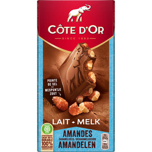 Côte d'Or Tablette Chocolat au Lait à la Pointe de Sel et Amandes 180 g