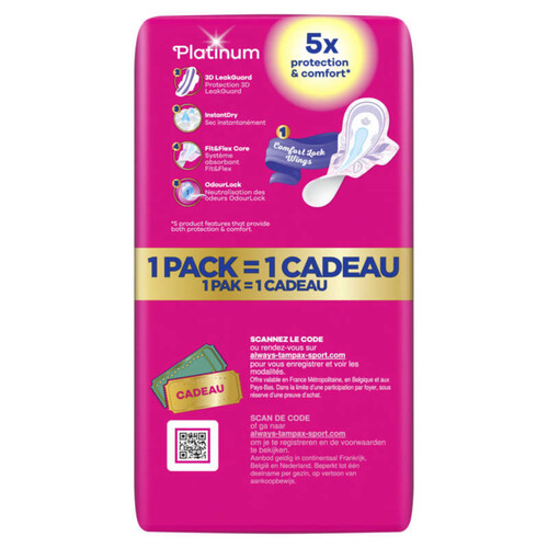 Always Platinium Serviettes Hygiéniques Avec Ailettes Douces x24