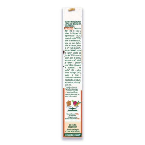 Greendoz Biscuits Petit Déjeuner Et Goûter Chocolat Carotte Et Orange 170g