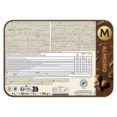 Magnum Glace bâtonnet amande 4x100ml - 300g