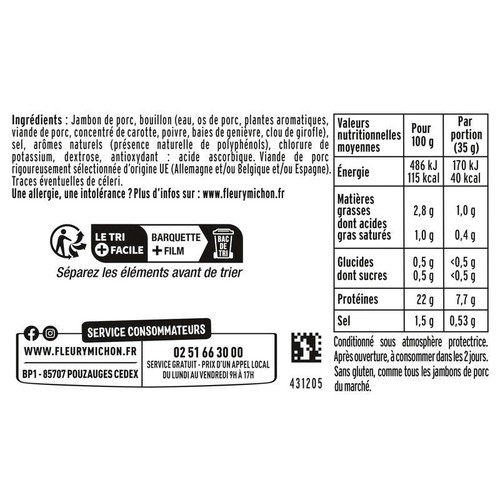 Fleury Michon Jambon Supérieur Sans Nitrite x2